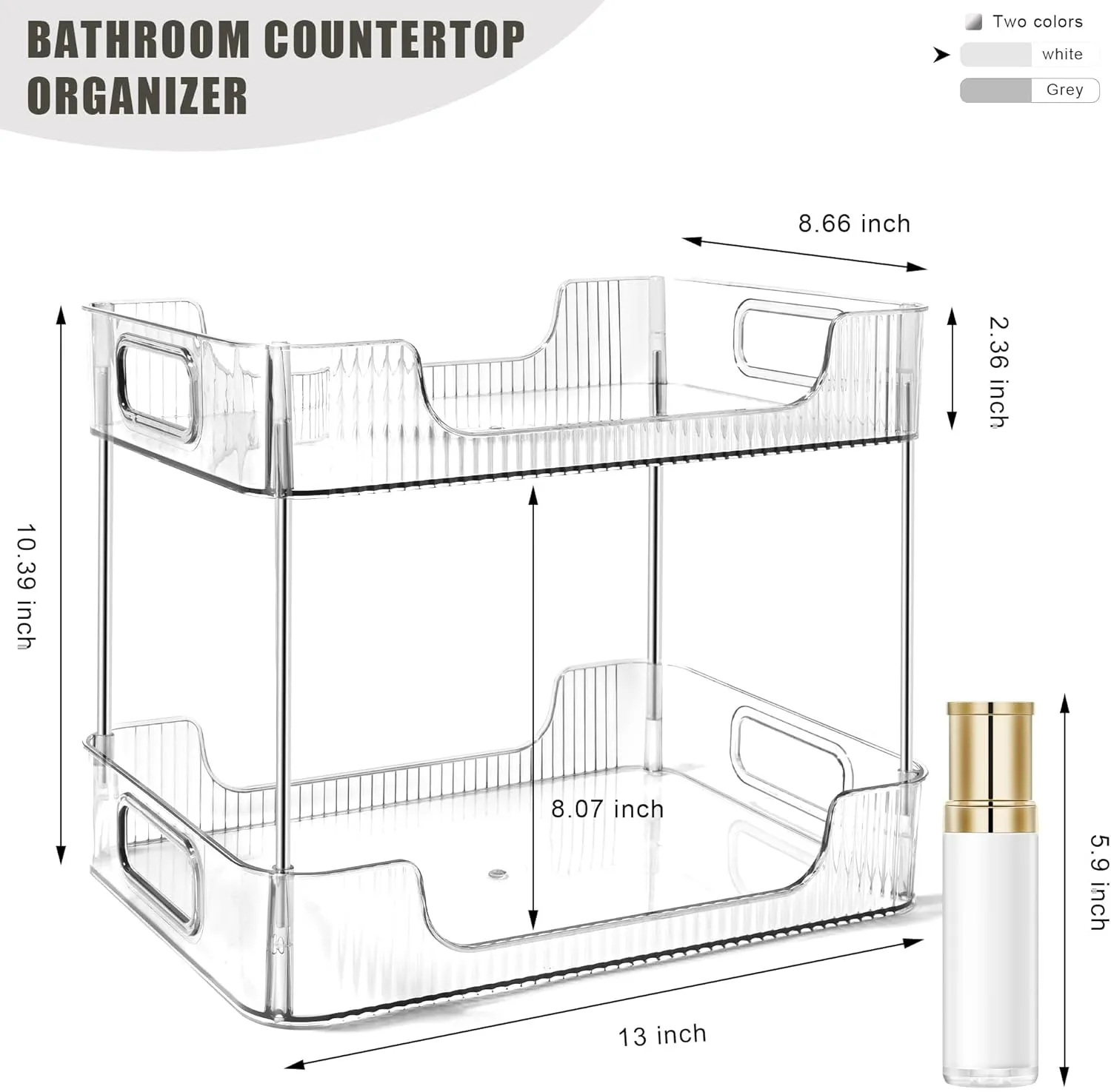 2-Tier Bathroom Counter Organizer Countertop Storage, Dresser Organizer Vanity Tray for Makeup, Perfume Organizer Cosmetics Skincare Shelf- Clear