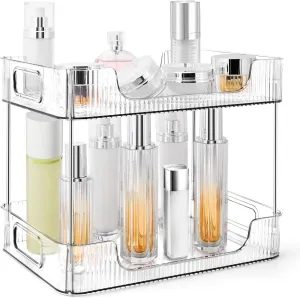 2-Tier Bathroom Counter Organizer Countertop Storage, Dresser Organizer Vanity Tray for Makeup, Perfume Organizer Cosmetics Skincare Shelf- Clear