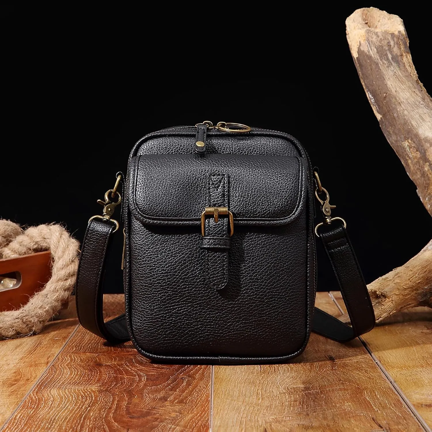 2025 Upgraded Vintage Double - Layer Leather Crossbody Bag: Multi - Compartment, Large Capacity Messenger Purse with Buckle