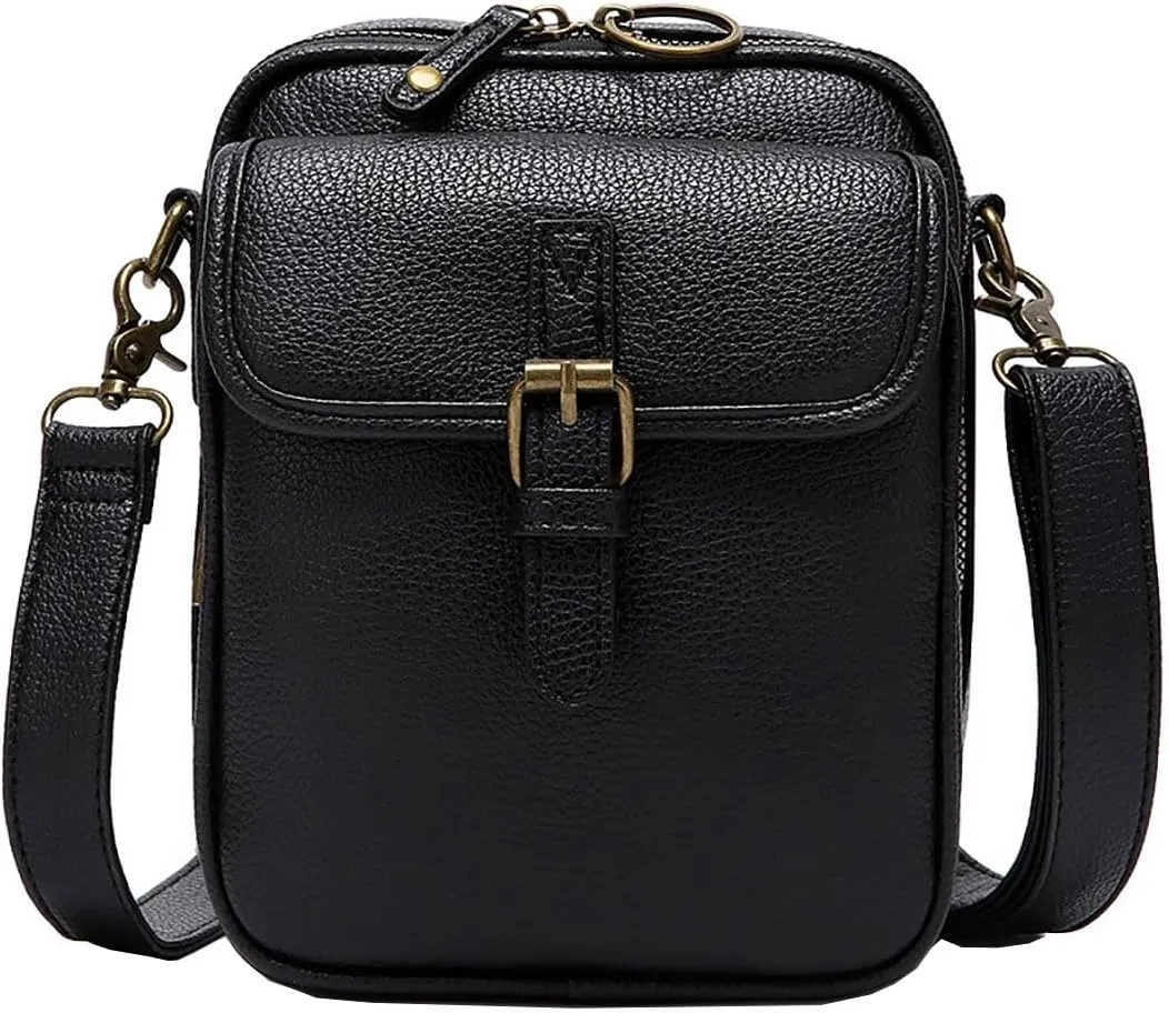 2025 Upgraded Vintage Double - Layer Leather Crossbody Bag: Multi - Compartment, Large Capacity Messenger Purse with Buckle