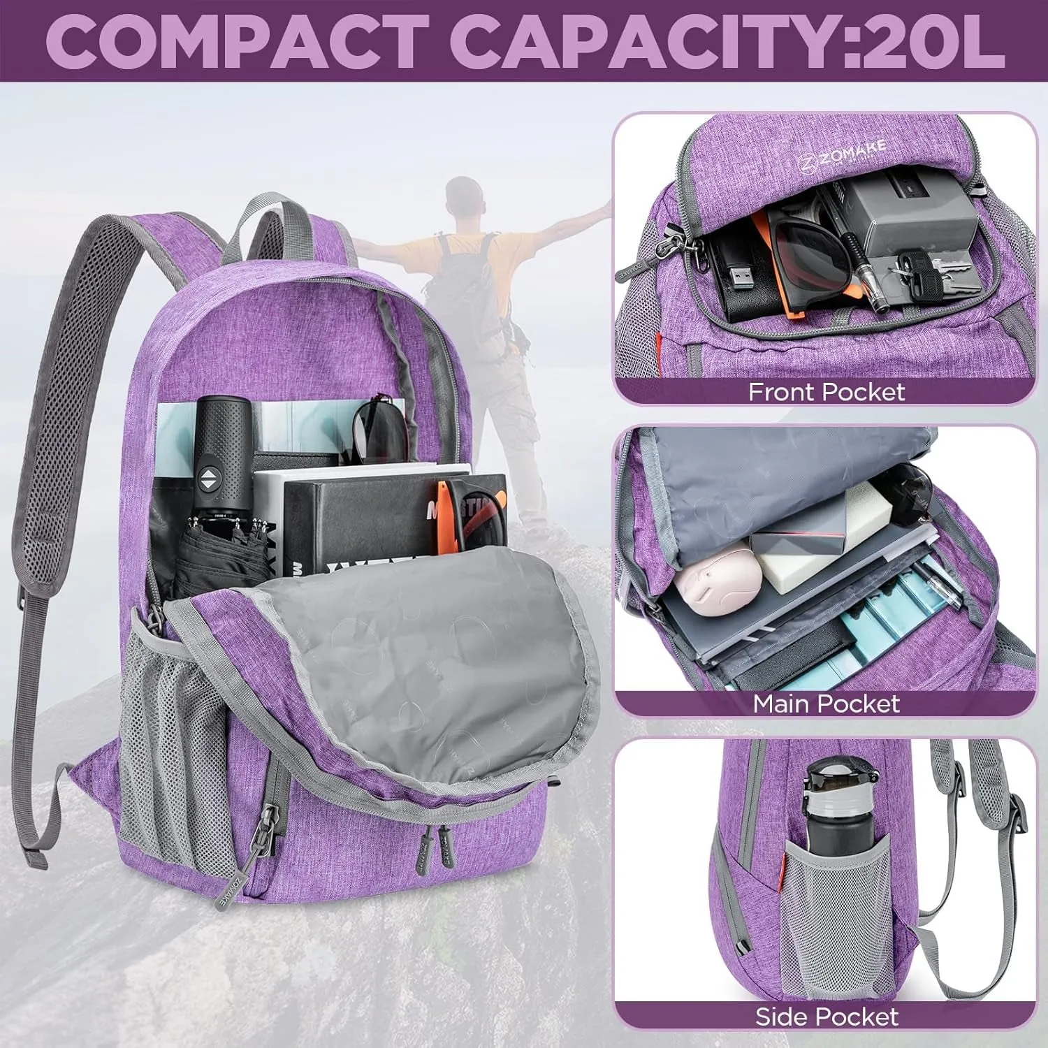 20L Lightweight Packable Hiking Backpack - Small Travel Hiking Daypack - Tear Resistant Foldable Day Pack for Camping