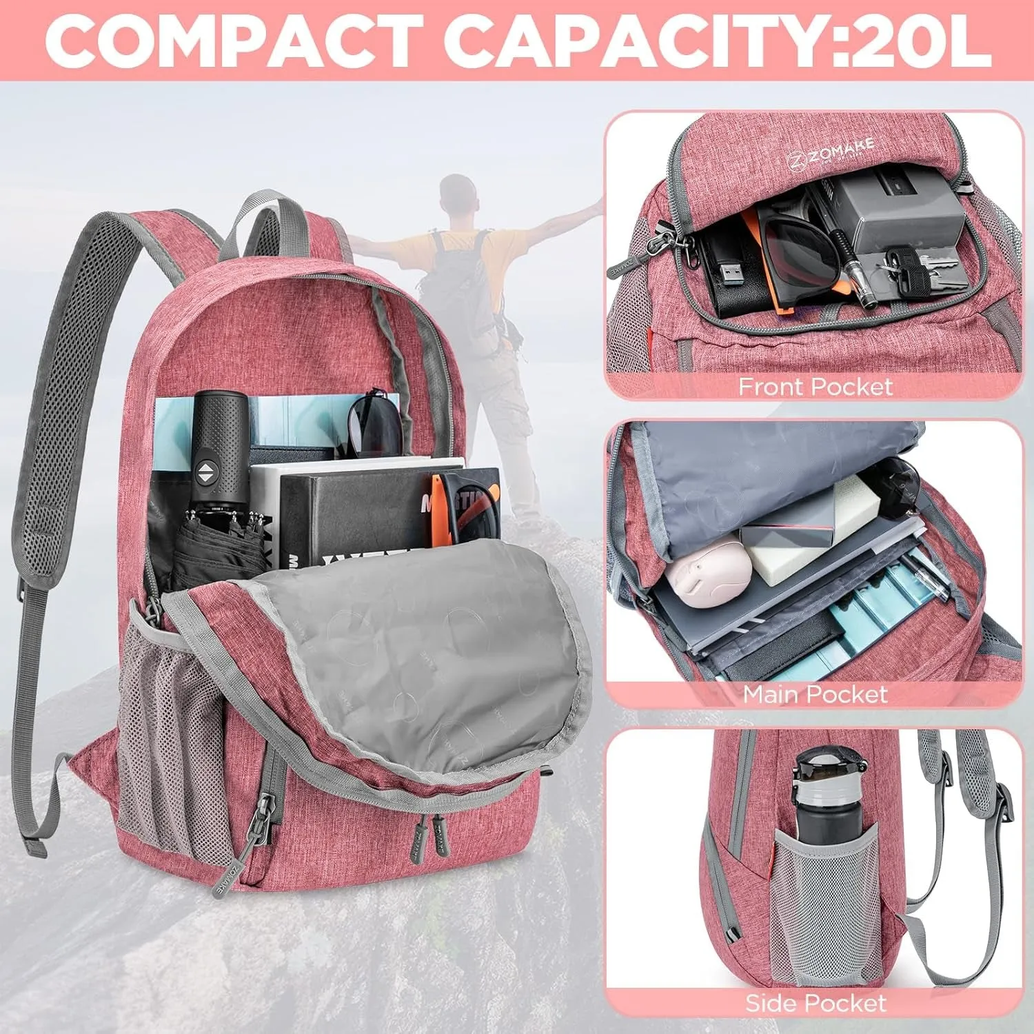 20L Lightweight Packable Hiking Backpack - Small Travel Hiking Daypack - Tear Resistant Foldable Day Pack for Camping
