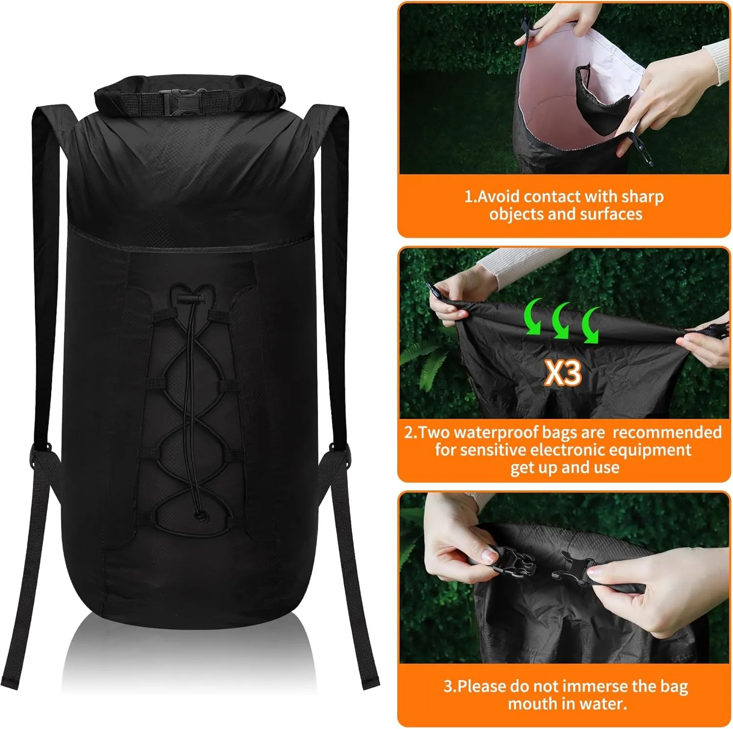 20L Waterproof Lightweight Packable Daypacks, Hiking Small Backpack, Pu5000Mm for Travel Outdoor, Foldable Dry Bags for Adult Males and Females