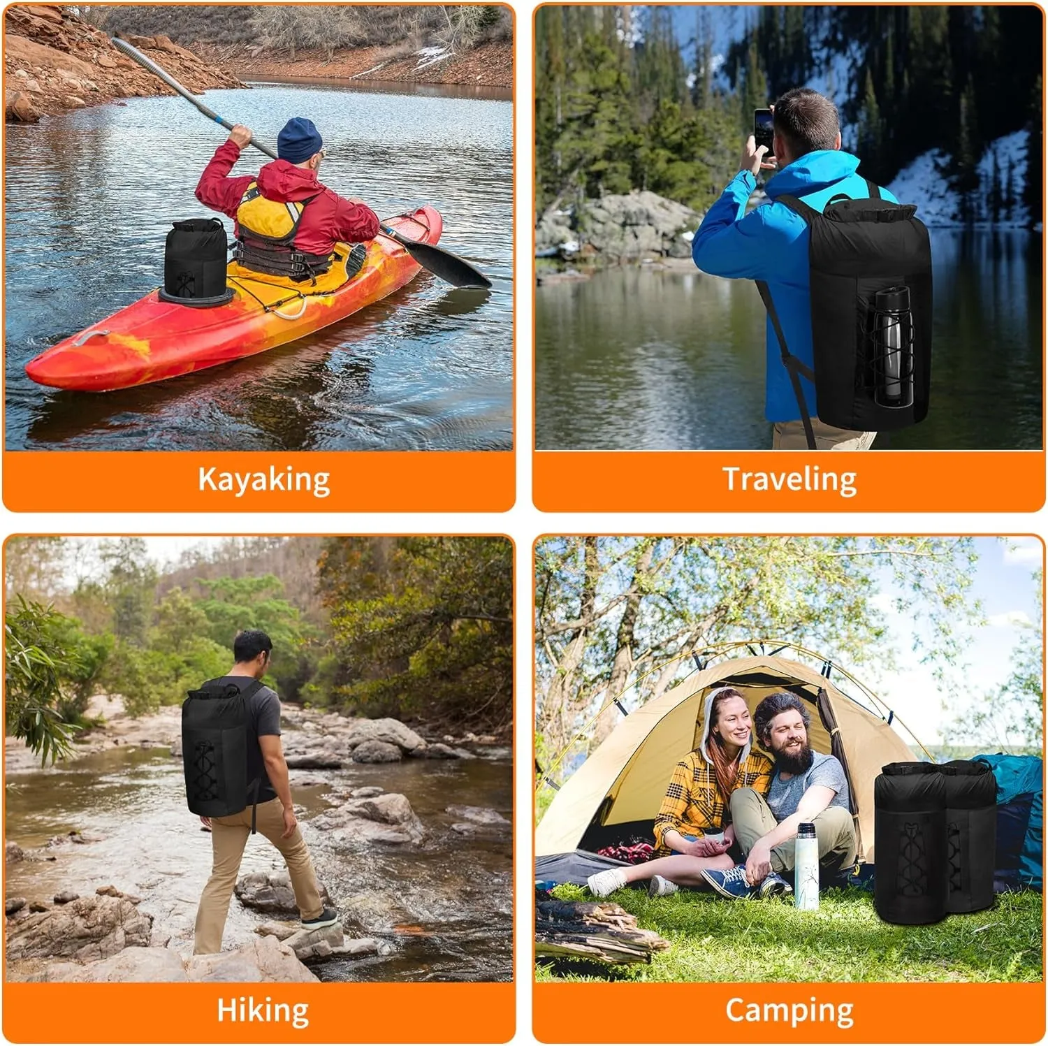 20L Waterproof Lightweight Packable Daypacks, Hiking Small Backpack, Pu5000Mm for Travel Outdoor, Foldable Dry Bags for Adult Males and Females