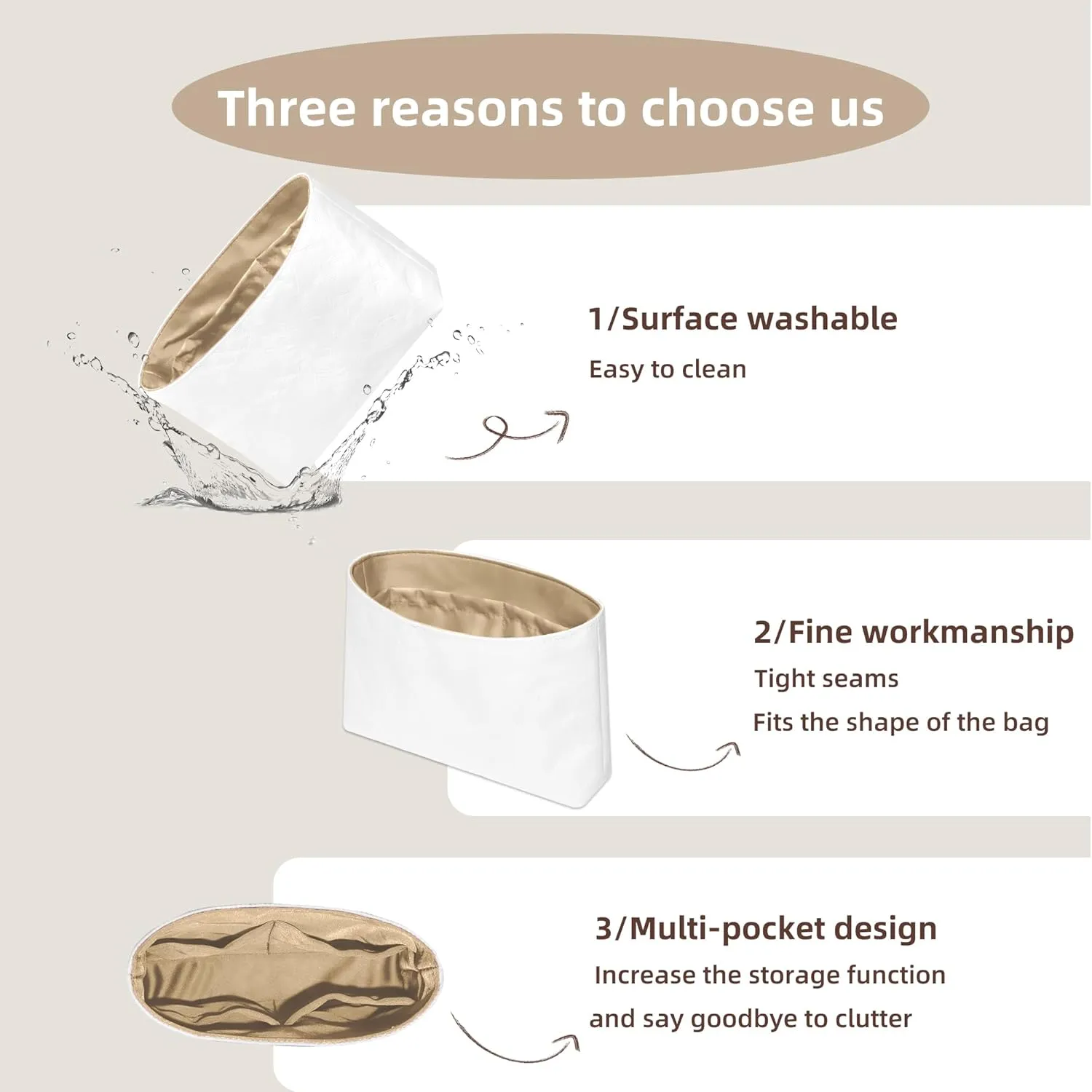 22 Bag Organizer Insert, Lightweight Bag Insert Compatible with Chanel 22, Waterproof Surface and Silky Satin Lining (Chai, Small)