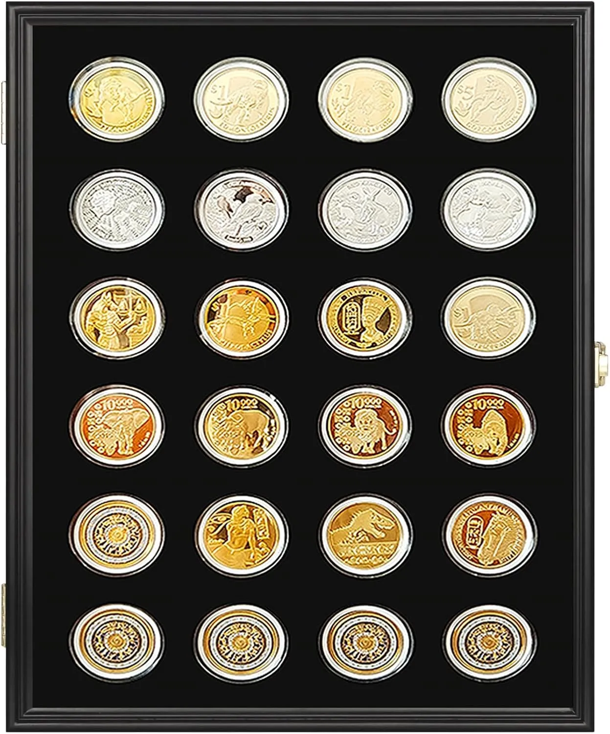 24 Casino Chip Coin Display Case,Challenge Coin Display,Challenge Coin Holder,Challenge Coin Display, Mility Coin Holder Display,Chips Holder Wall Rack 98% UV Lockable,Solid Wood Frame,Glass Door.