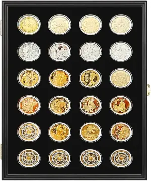 24 Casino Chip Coin Display Case,Challenge Coin Display,Challenge Coin Holder,Challenge Coin Display, Mility Coin Holder Display,Chips Holder Wall Rack 98% UV Lockable,Solid Wood Frame,Glass Door.