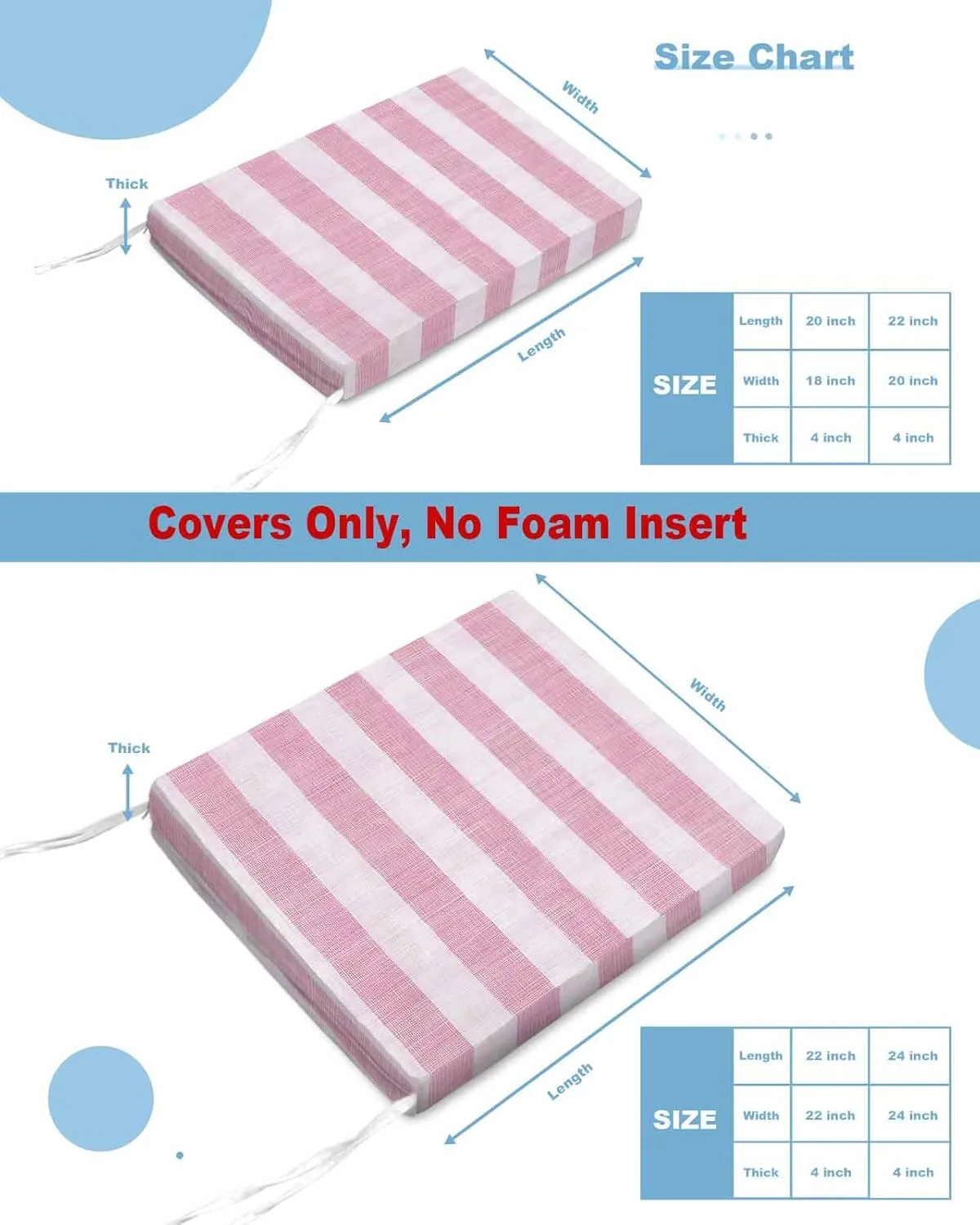 2PCS Patio Outdoor Cushion Covers Retro Pink Stripes Sofa Couch Seat Chair Slipcovers for Garden, Classic Lines Linen Waterproof Cushion Cover Replacement Furniture Protector