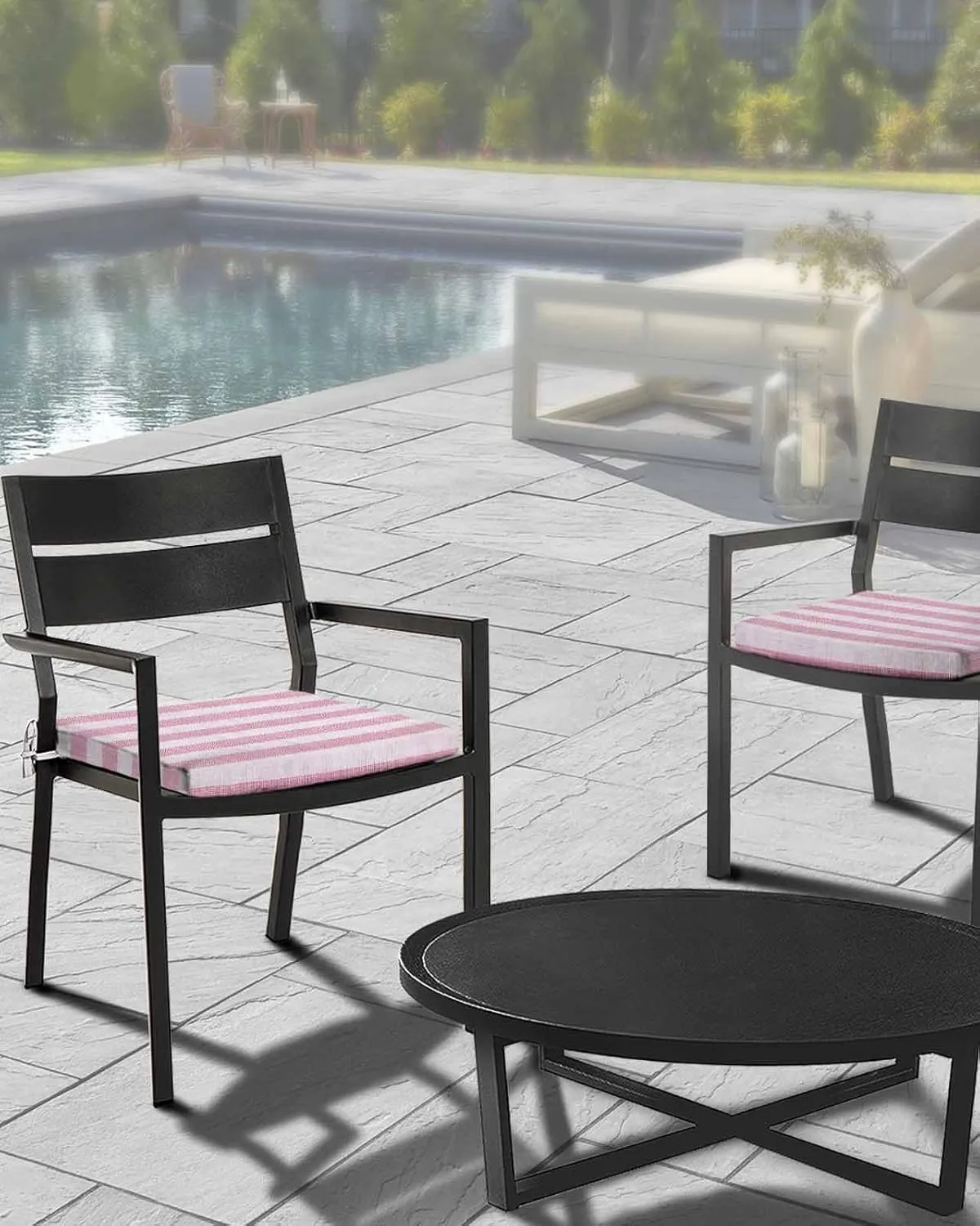 2PCS Patio Outdoor Cushion Covers Retro Pink Stripes Sofa Couch Seat Chair Slipcovers for Garden, Classic Lines Linen Waterproof Cushion Cover Replacement Furniture Protector