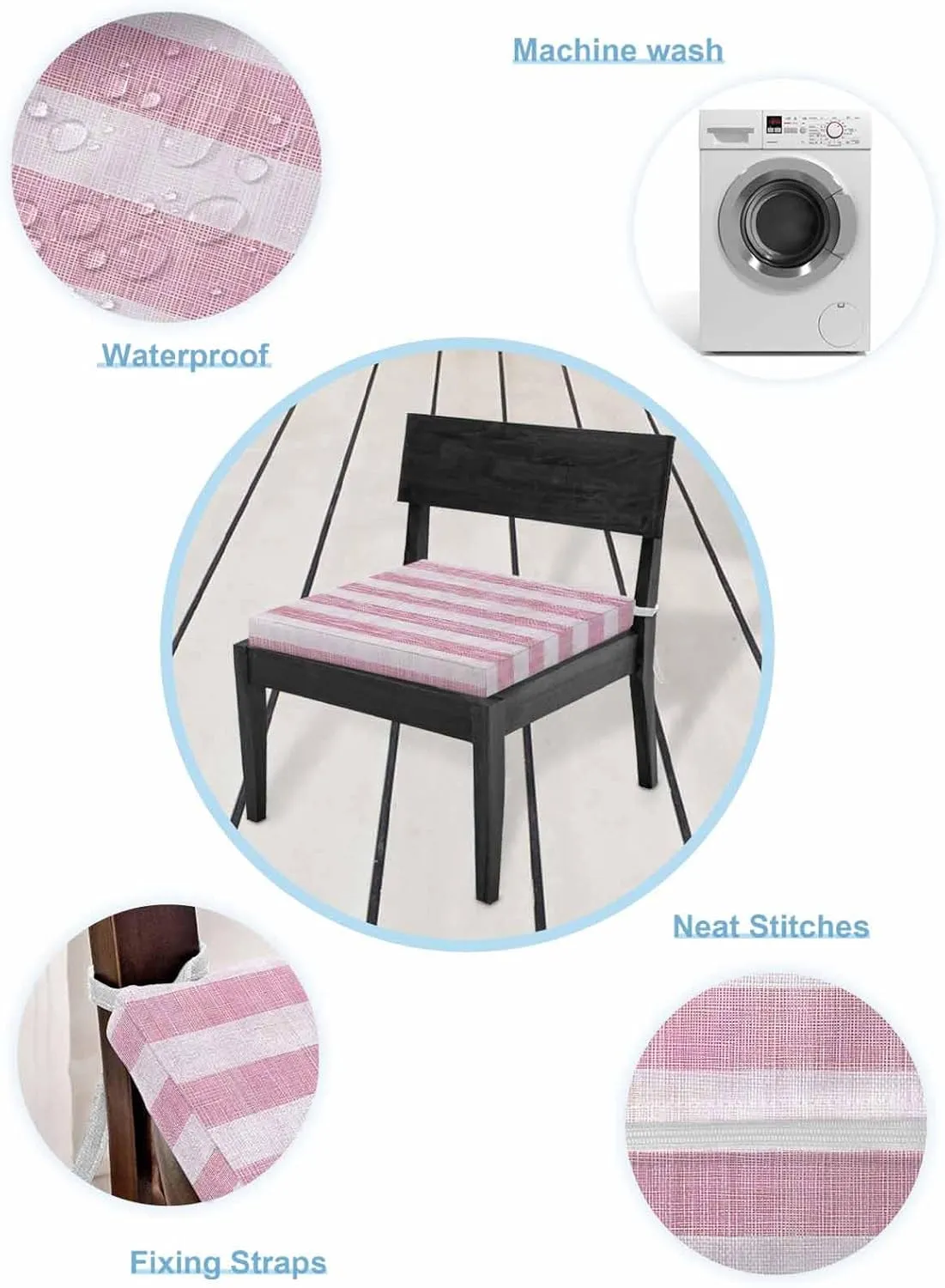 2PCS Patio Outdoor Cushion Covers Retro Pink Stripes Sofa Couch Seat Chair Slipcovers for Garden, Classic Lines Linen Waterproof Cushion Cover Replacement Furniture Protector