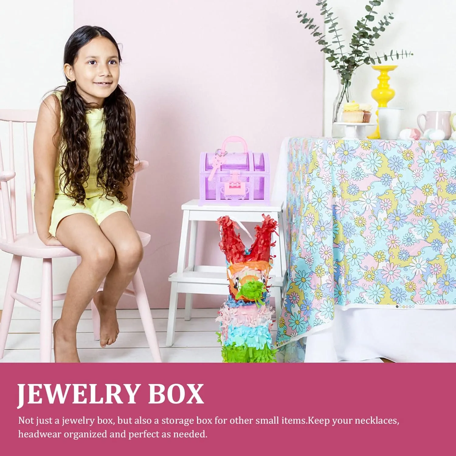 2Pcs Purple Kids Treasure Chest Jewelry Organizer Box, Little Girl Makeup Box with Lock Design for Rings, Necklaces, Earrings, Compact Decorative Storage for Kids