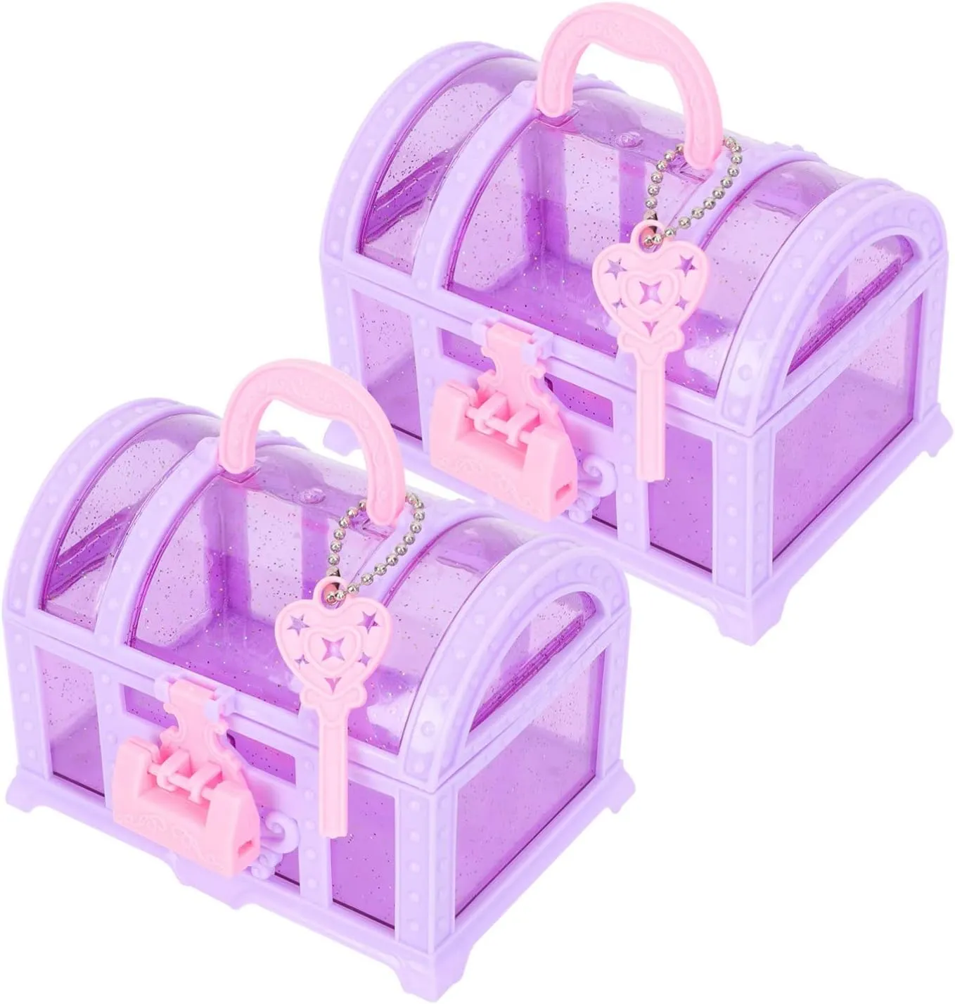 2Pcs Purple Kids Treasure Chest Jewelry Organizer Box, Little Girl Makeup Box with Lock Design for Rings, Necklaces, Earrings, Compact Decorative Storage for Kids