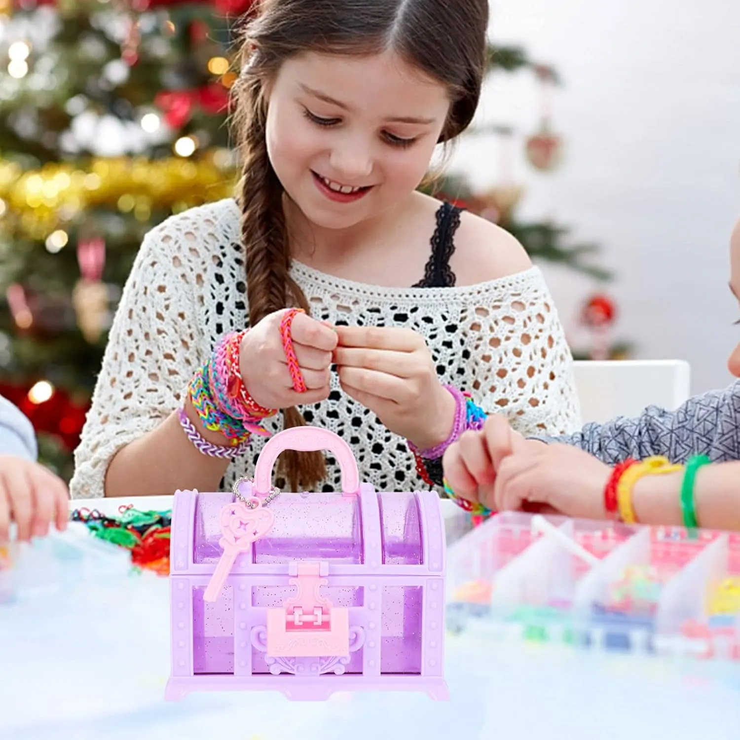 2Pcs Purple Kids Treasure Chest Jewelry Organizer Box, Little Girl Makeup Box with Lock Design for Rings, Necklaces, Earrings, Compact Decorative Storage for Kids
