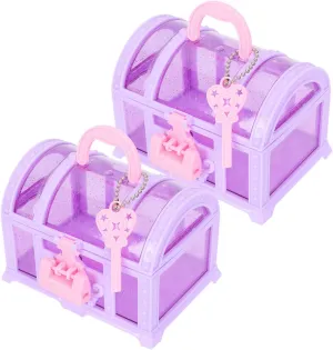 2Pcs Purple Kids Treasure Chest Jewelry Organizer Box, Little Girl Makeup Box with Lock Design for Rings, Necklaces, Earrings, Compact Decorative Storage for Kids