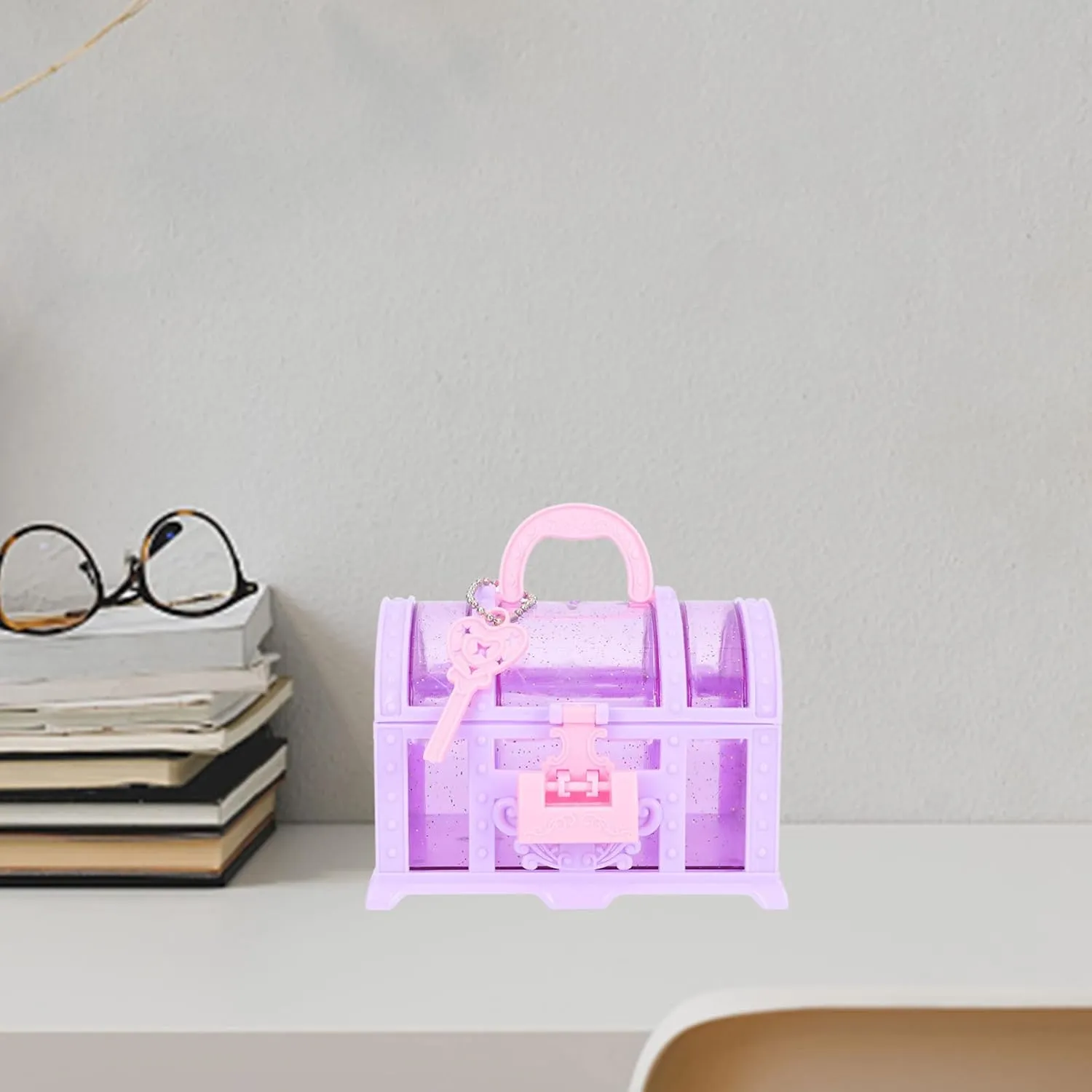 2Pcs Purple Kids Treasure Chest Jewelry Organizer Box, Little Girl Makeup Box with Lock Design for Rings, Necklaces, Earrings, Compact Decorative Storage for Kids