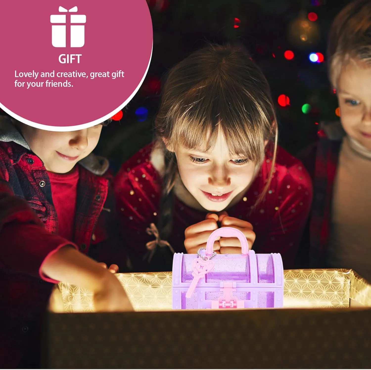2Pcs Purple Kids Treasure Chest Jewelry Organizer Box, Little Girl Makeup Box with Lock Design for Rings, Necklaces, Earrings, Compact Decorative Storage for Kids