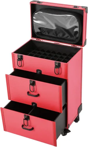 3 in 1 Makeup Rolling Train Case Aluminum Trolley Professional Cosmetic Organizer Box with Shoulder Straps Cosmetology Display Suitcase on Wheels, Beauty Storage Luggage Lockable