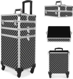 3 In 1 Professional Rolling Makeup Train Case, Cosmetic Trolley Beauty Organizer Large Capacity with Keys, Makeup Train Case with Wheels Black