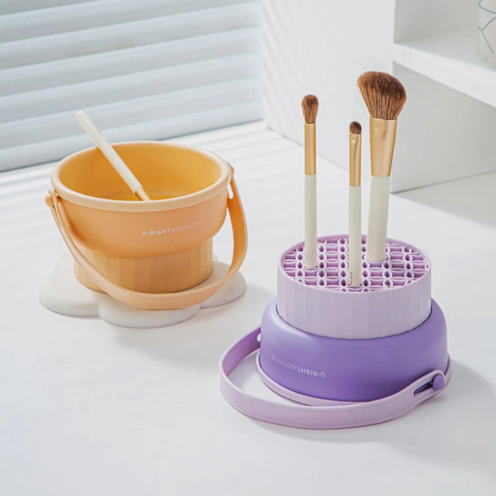 3 in 1 Silicone Makeup Brush Cleaner Bowl, Make up Brush Cleaner Mat with Makeup Brush Drying Holder and Comestic Brush Organizer, Paint Brush Cleaner