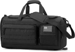 3-in-1 Tactical Travel Duffle Bag for Men and Women, Large 50L Military Duffle Weekender Bags Gym Backpack with Shoes Compartment and Wet Pocket (Black)