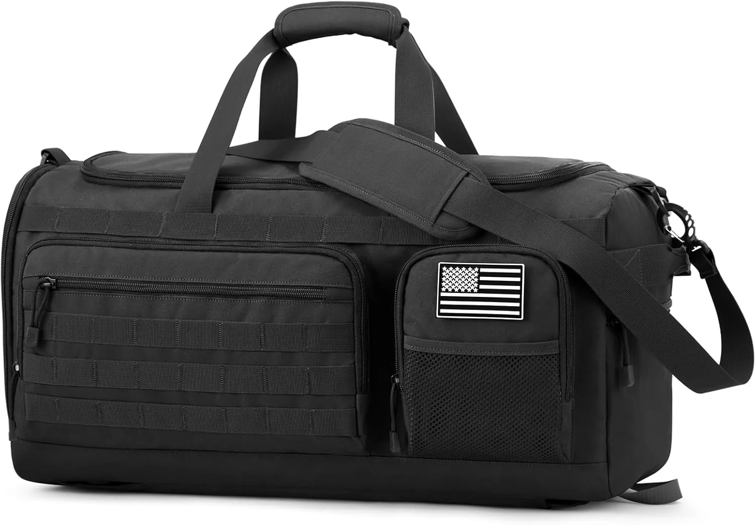 3-in-1 Tactical Travel Duffle Bag for Men and Women, Large 50L Military Duffle Weekender Bags Gym Backpack with Shoes Compartment and Wet Pocket (Black)