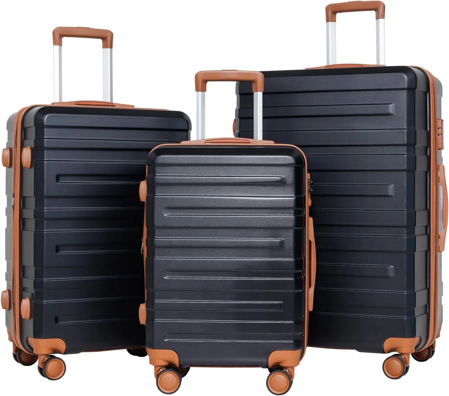 3-Piece Luggage Set with Carry-On and Checked Suitcases, Expandable Design, TSA Lock, Hardshell, Blue and Black