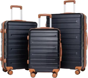 3-Piece Luggage Set with Carry-On and Checked Suitcases, Expandable Design, TSA Lock, Hardshell, Blue and Black