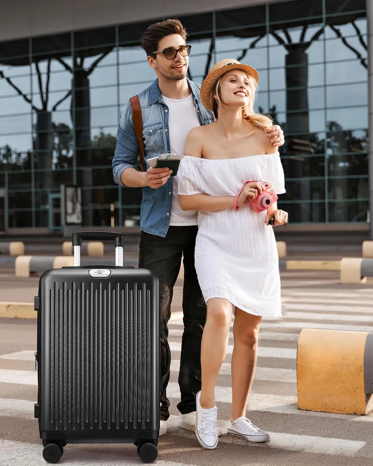 3 Piece Luggage Sets Expandable, Hardshell Travel Suitcase with Double Spinner Wheels and TSA Lock, (Black)