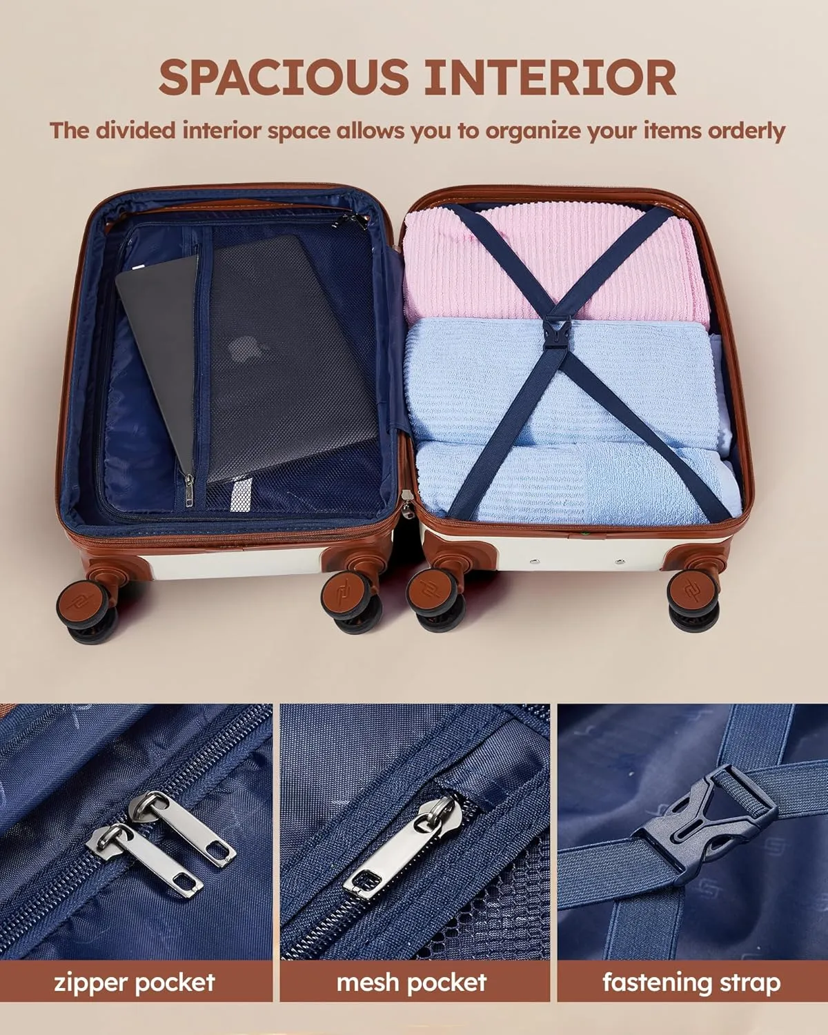 3 Piece Luggage Sets Expandable, Hardshell Travel Suitcase with Double Spinner Wheels and TSA Lock (White Brown)…