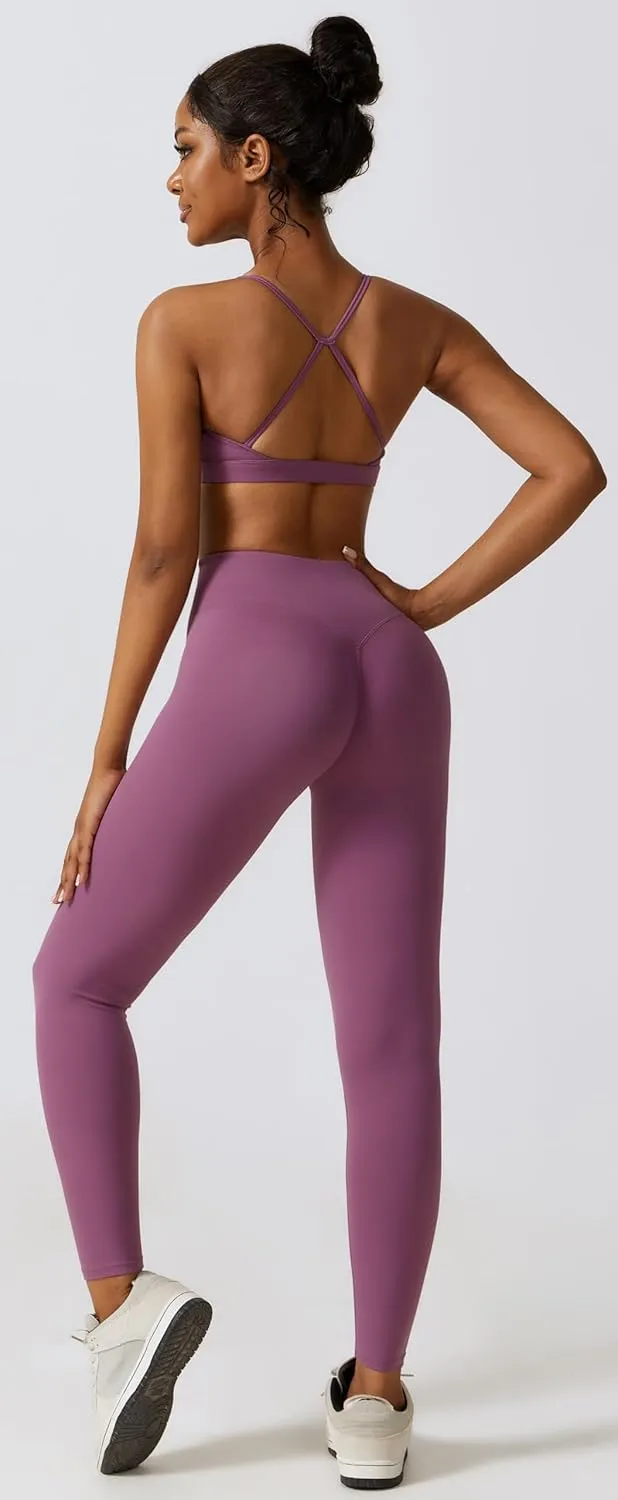 3 Piece Women Workout Set Sports Bra Crop Top Jacket with Thumb Holes Tummy Control High Waist Leggings