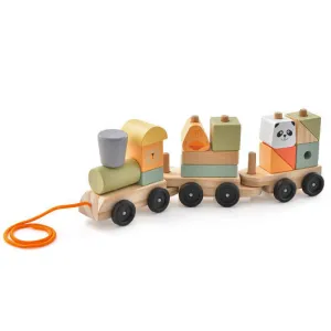 3-Section Toy Wooden Train Set with Stackable Building Blocks - Color: Multicolo