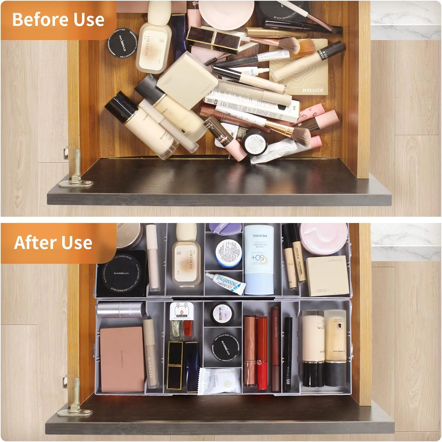 3-Tier Expandable Drawer Organizer - Multi-Level Folding Smart Drawer for Makeup, Jewelry, Desk, Office - 1 Row 3 Tier - Grey