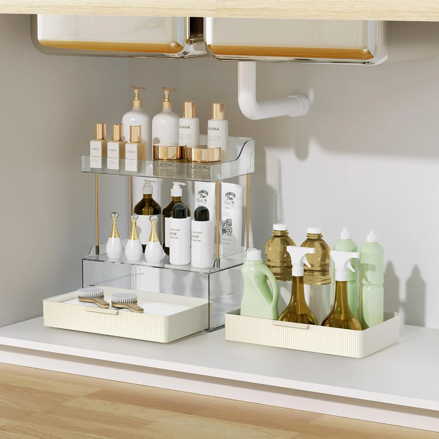 3 Tier Makeup Organizer Countertop - Bathroom Countertop Organizer with 2-Drawer - Large Multi-Purpose Makeup Skin Care Organizer for Vanity, White
