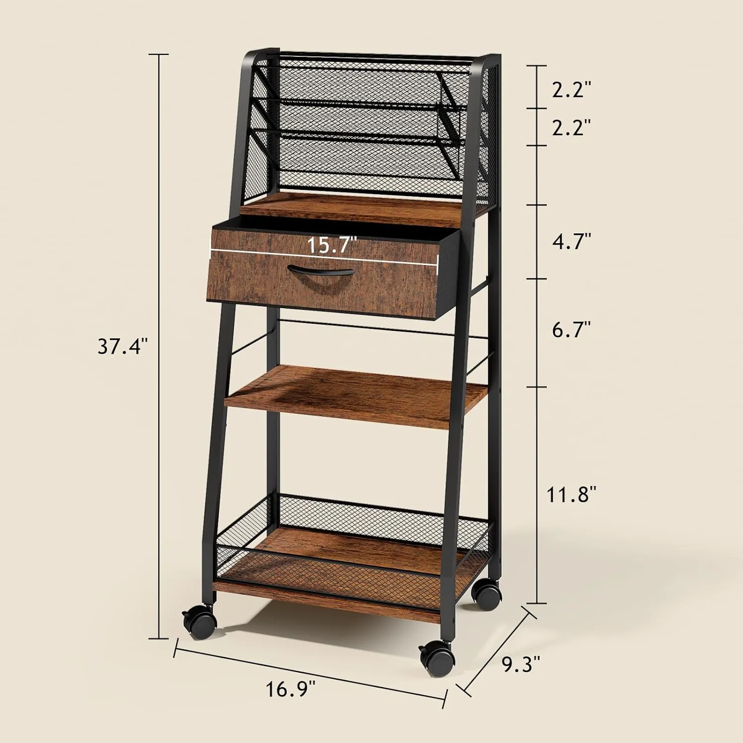 3 Tier Rolling Cart - Metal Utility Cart with Storage Drawer and Wheels, Versatile Art & Craft Organizer for Home, Office, or Studio - Ideal for Storing Brushes, Paints, and Supplies