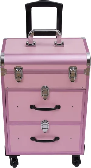 3-Tiers Rolling Makeup Train Case Lockable Makeup Beauty Salon Luggage Hairdressing Trolley Travel Organizer Tool Box for professional make-up artists,hairdressers,14.2*9.1*22.8inch (Pink)