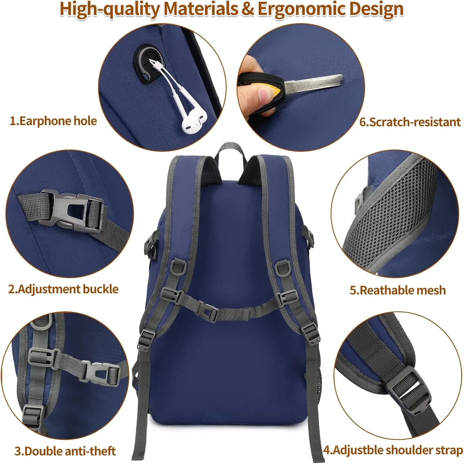 30L Lightweight Packable Backpack Small Foldable Hiking Backpack Waterproof Daypack Travel Camping Outdoor for Women Men Valentines Day Gifts(Blue)