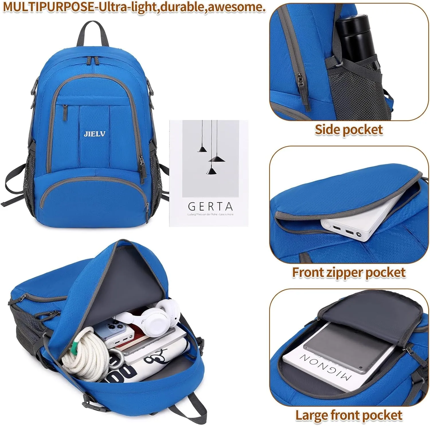30L Lightweight Packable Backpack Small Foldable Hiking Backpack Waterproof Daypack Travel Camping Outdoor for Women Men Valentines Day Gifts(Lgiht Blue)