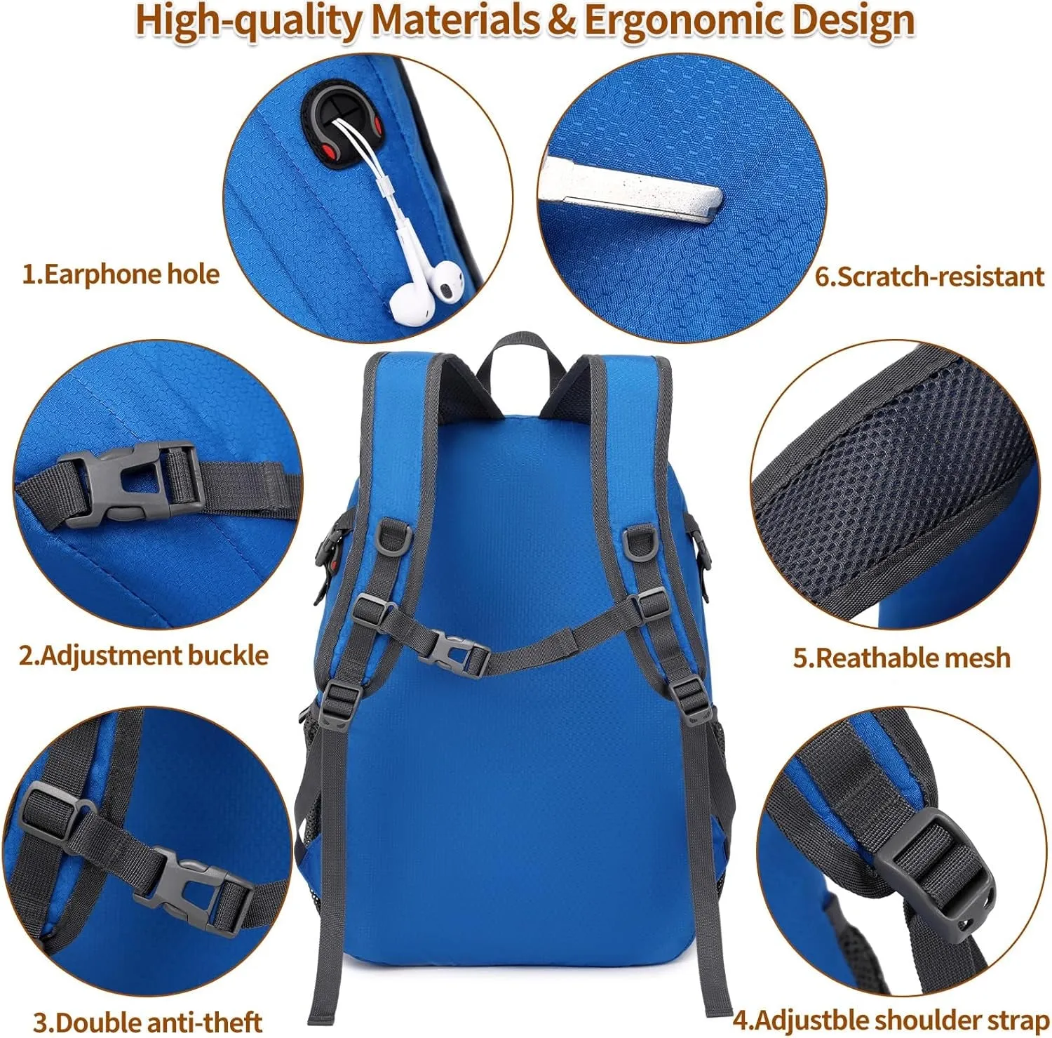 30L Lightweight Packable Backpack Small Foldable Hiking Backpack Waterproof Daypack Travel Camping Outdoor for Women Men Valentines Day Gifts(Lgiht Blue)