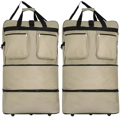 30" Duffle Bag Expandable Rolling Lightweight Wheeled Spinner Suitcase Luggage (2 Pack) for Travel and Storage (Khaki)