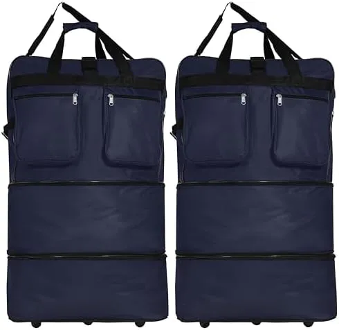 30" Duffle Bag Expandable Rolling Lightweight Wheeled Spinner Suitcase Luggage (2 Pack) for Travel and Storage (Navy Blue)