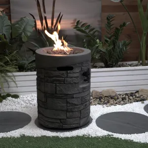 32000 BTU, Diameter 20 Inch Round Outdoor Gas Fire Pit,Contain 2.5kg Lava Stone and Rainproof Cover,Magnesium Oxide Cultured Stone ed, More Suitable for Outdoor Garden