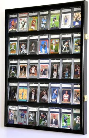 35 Graded Sport Cards/Collectible Card Display Case Wall Cabinet w/98% UV Door, Lockable