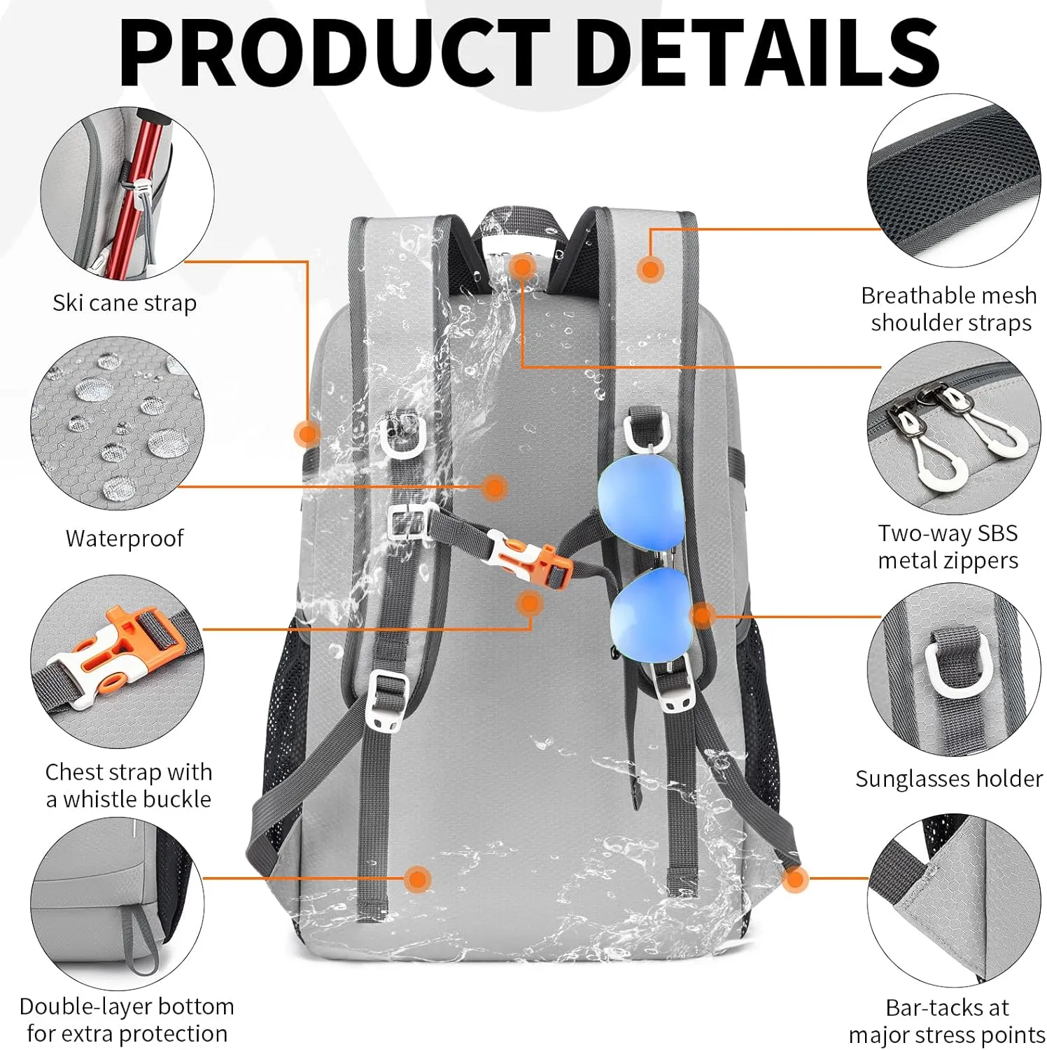 35L Essential Hiking Backpack for Men Women, Lightweight Foldable Packable Daypack for Gym, Outdoor Sport and Travel (Grey)