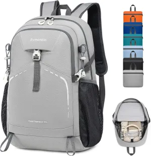 35L Essential Hiking Backpack for Men Women, Lightweight Foldable Packable Daypack for Gym, Outdoor Sport and Travel (Grey)