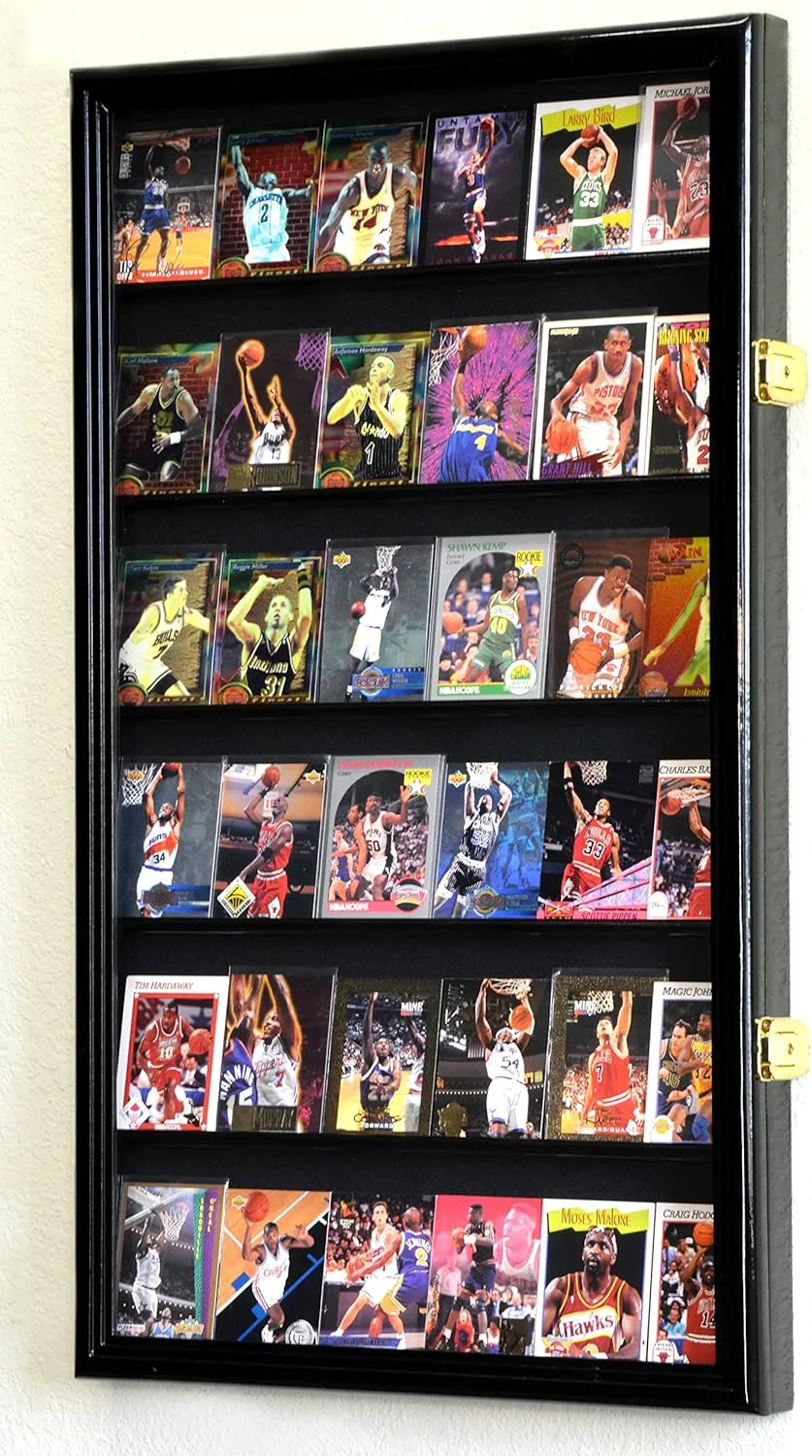 36 Sport Cards Collectible Card Display Case Cabinet Holder Wall Rack 98% UV, Lockable