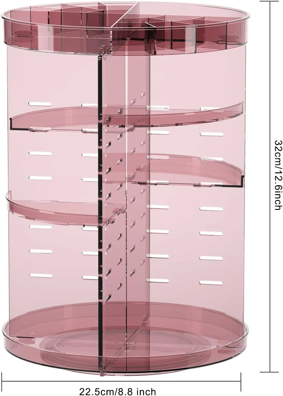 360 Rotating Makeup Organizer with Lipstick Slots, 8 Adjustable Layers Spinning Skincare Organizers, Large Capacity Desk Storage, Carousel Cosmetic Shelf for Vanity Bathroom Countertop