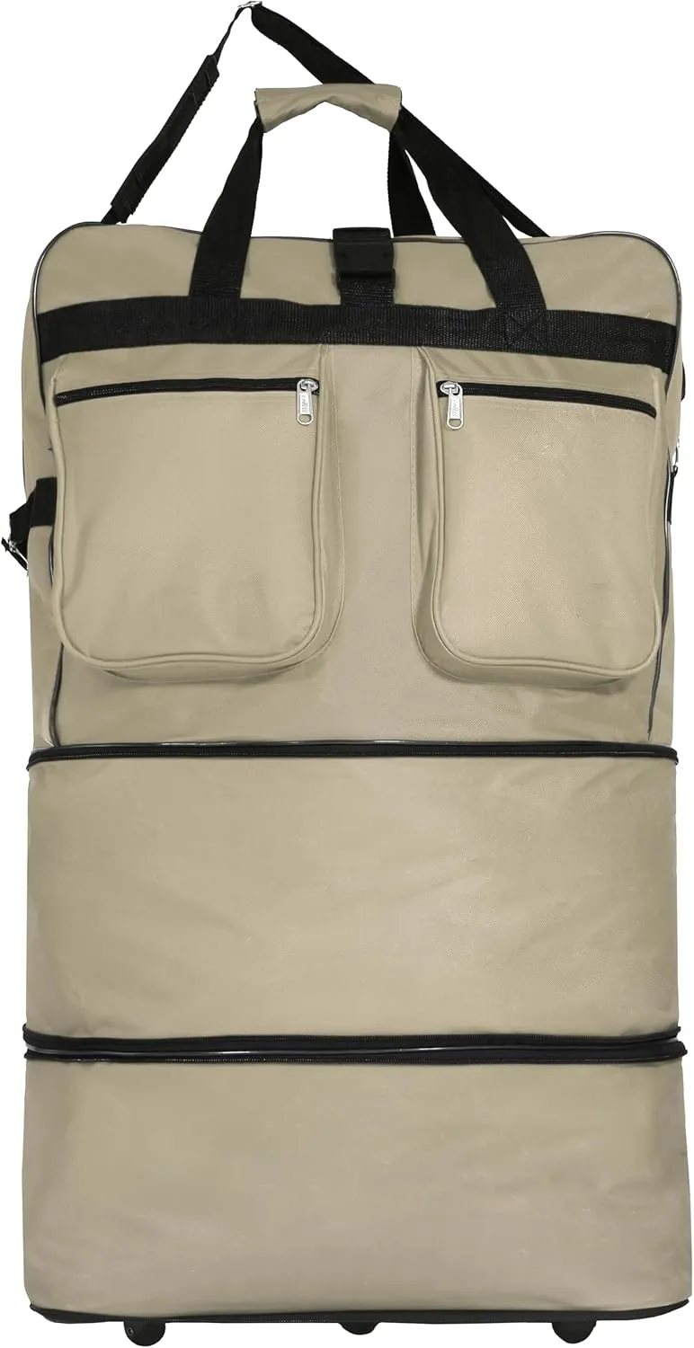 36"" Expandable Duffle Bag (Lightweight) Rolling Wheeled Spinner Suitcase Luggage for Travel and Storage, Khaki, Wheelbag36