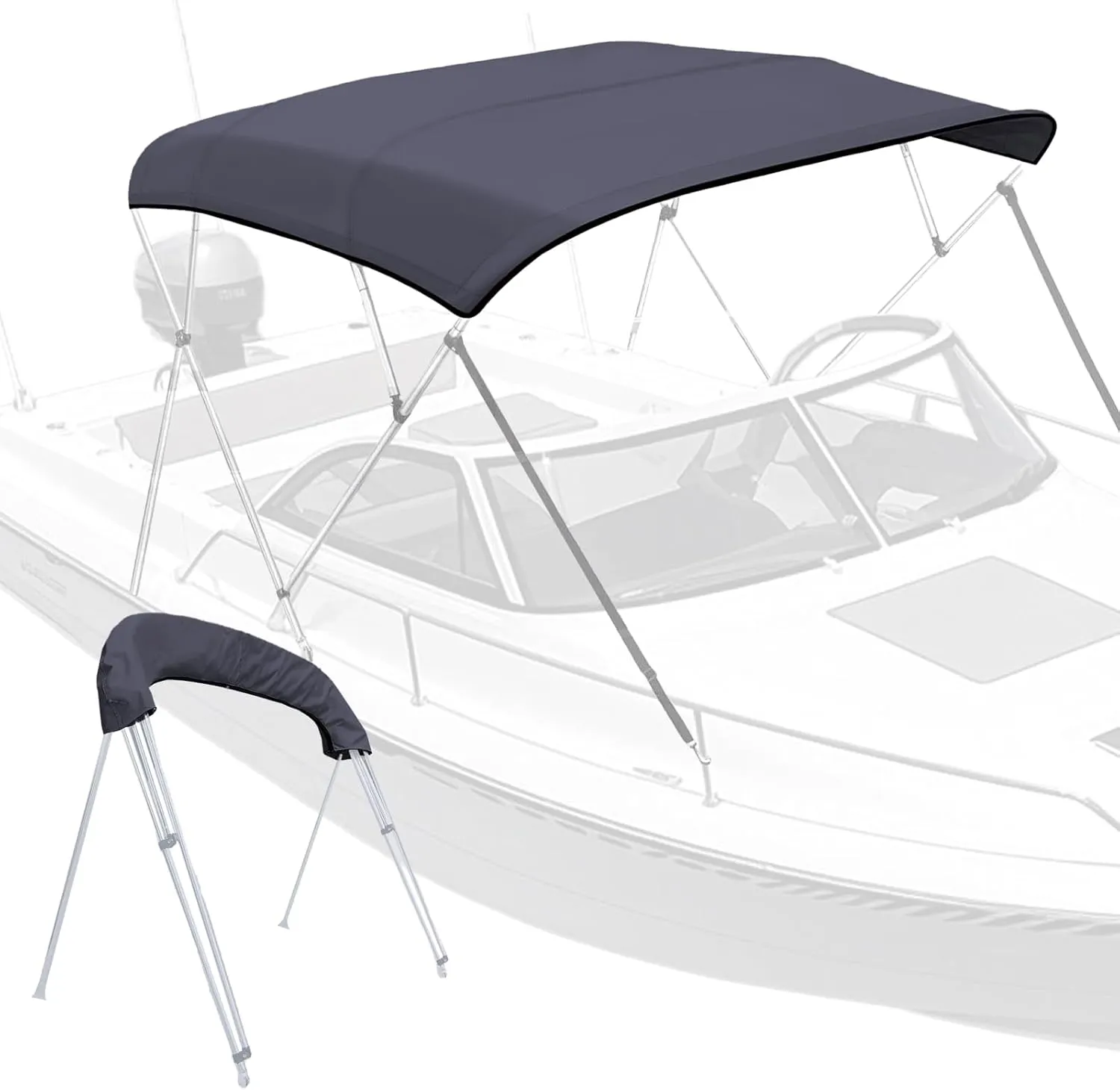 4 Bow Bimini Top Replacement Cover with Storage Boot, 600D Marine Grade Waterproof Sun Shade Boat Canopy, Easy Install Zipper Sleeves Boat Awning, Without Frame, Black (4 Bow 8‘L 91''-96''W)