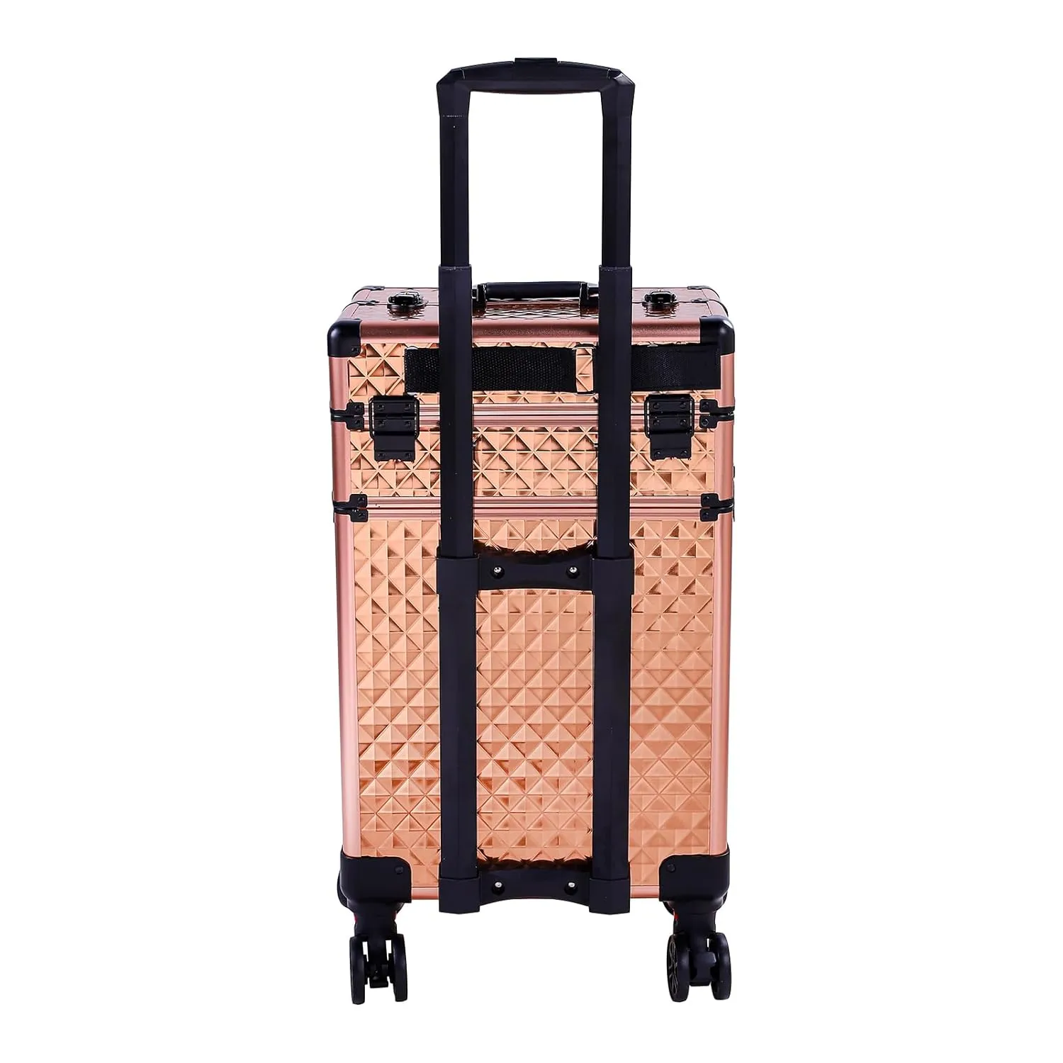 4 in 1 Rolling Makeup Train Case, Professional Aluminum Makeup Travel Organizer Cosmetic Case, Cosmetology Caboodle Case on 360° Wheels, Beauty Storage Luggage Lockable(Rose Gold)