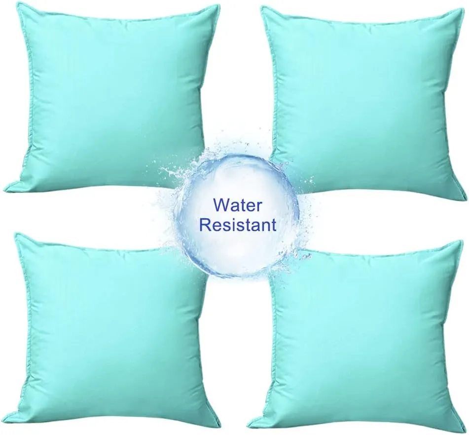 4 PCs Light Blue Outdoor Waterproof Throw Pillow Covers, Square Pillowcases Modern Cushion Cases for Patio Couch, Bench, Patio Furniture, Water-Resistant Pillow Covers,18 x 18 Inch